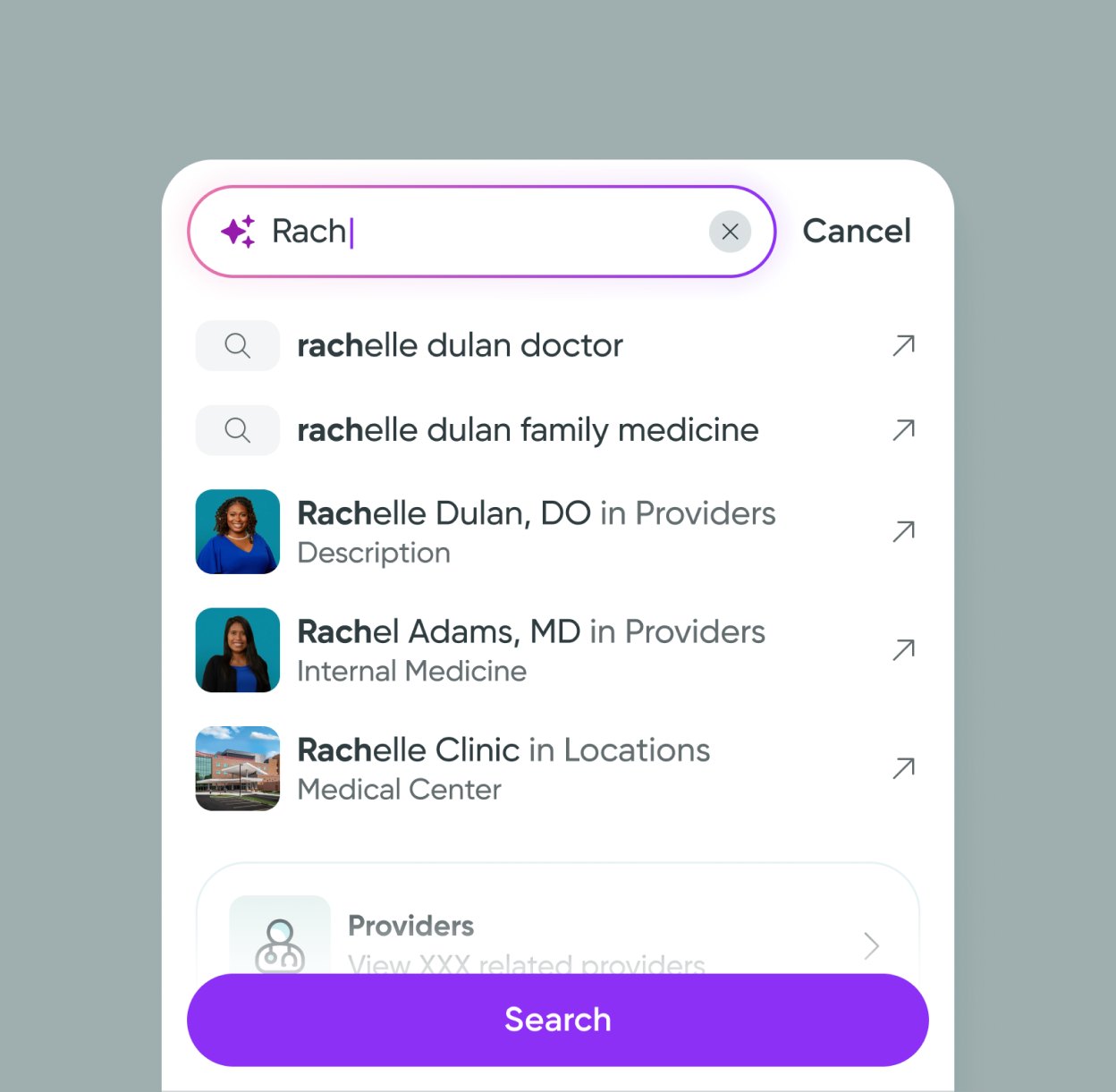 Suggestions while typing a doctor's name