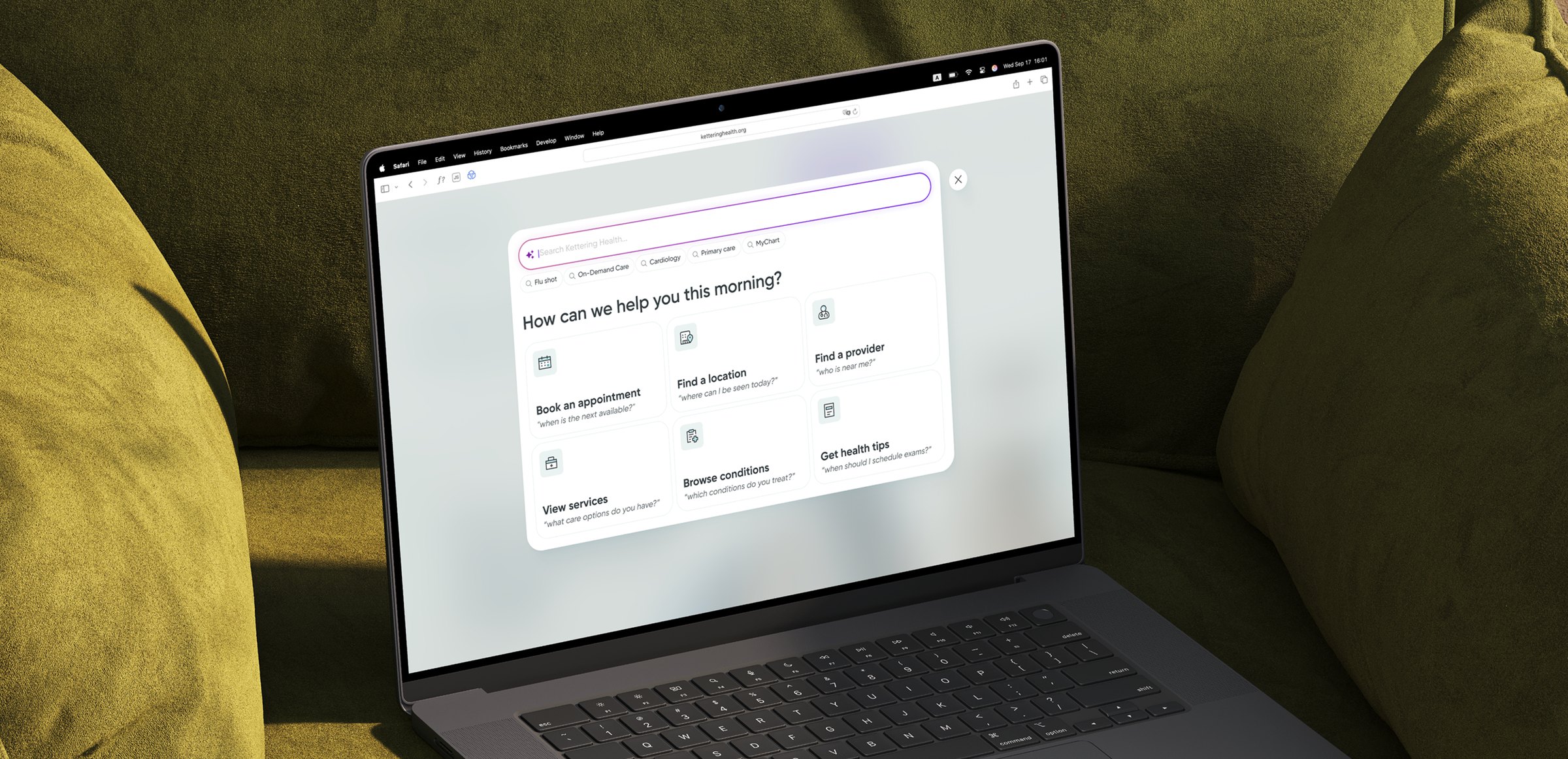 Guided search screen on a laptop