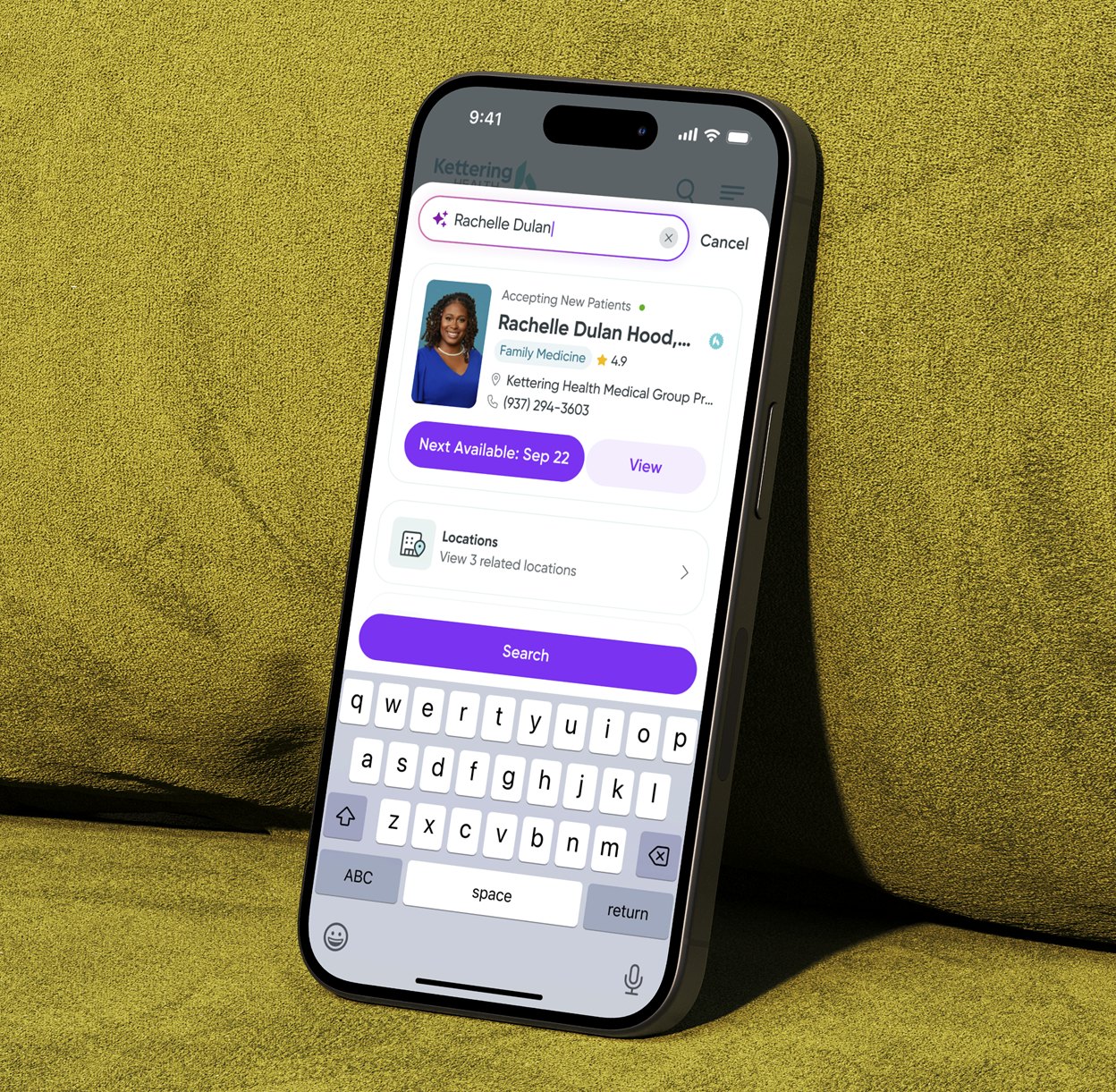 A provider found from the search on a phone