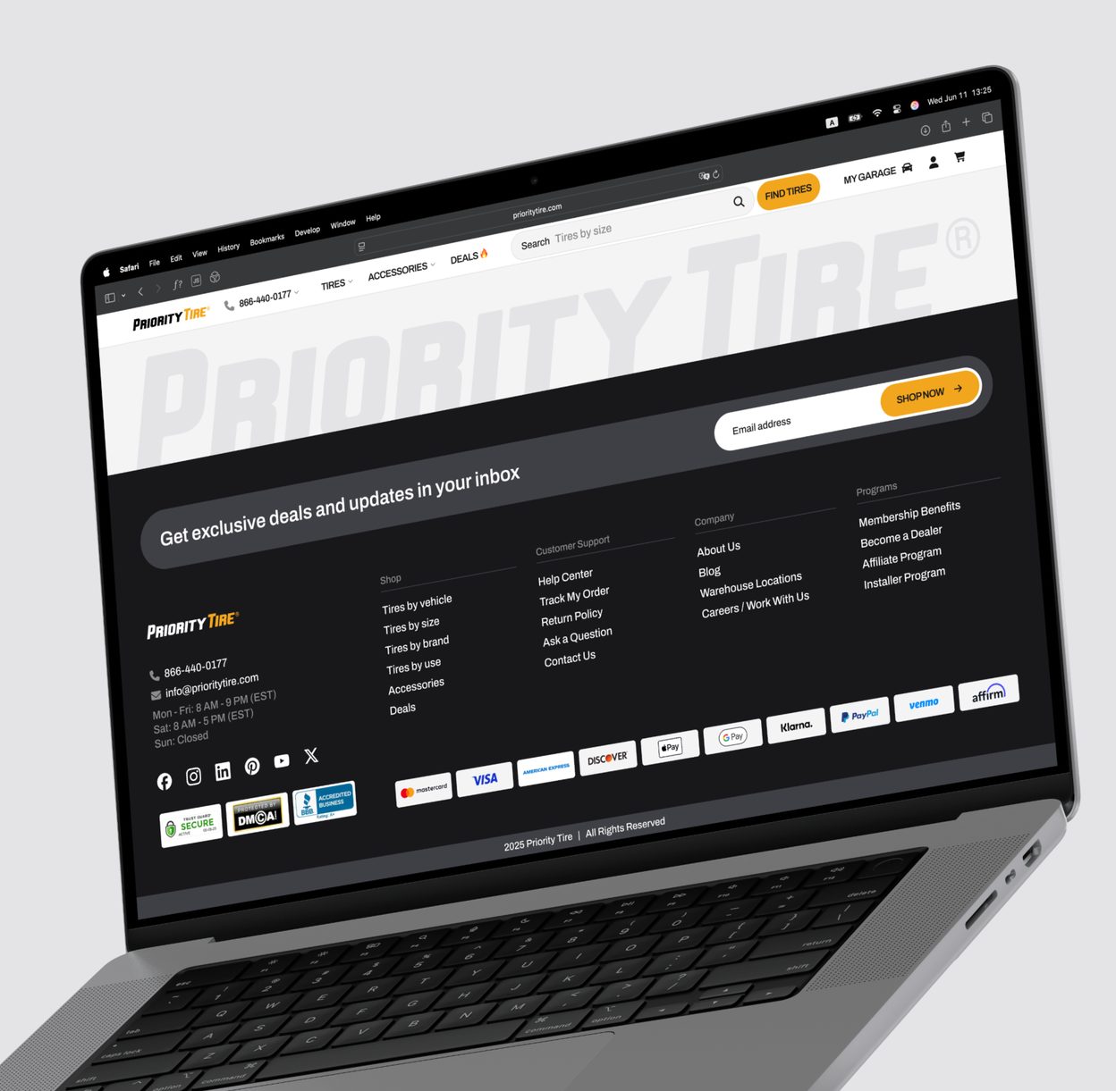 The footer on a laptop