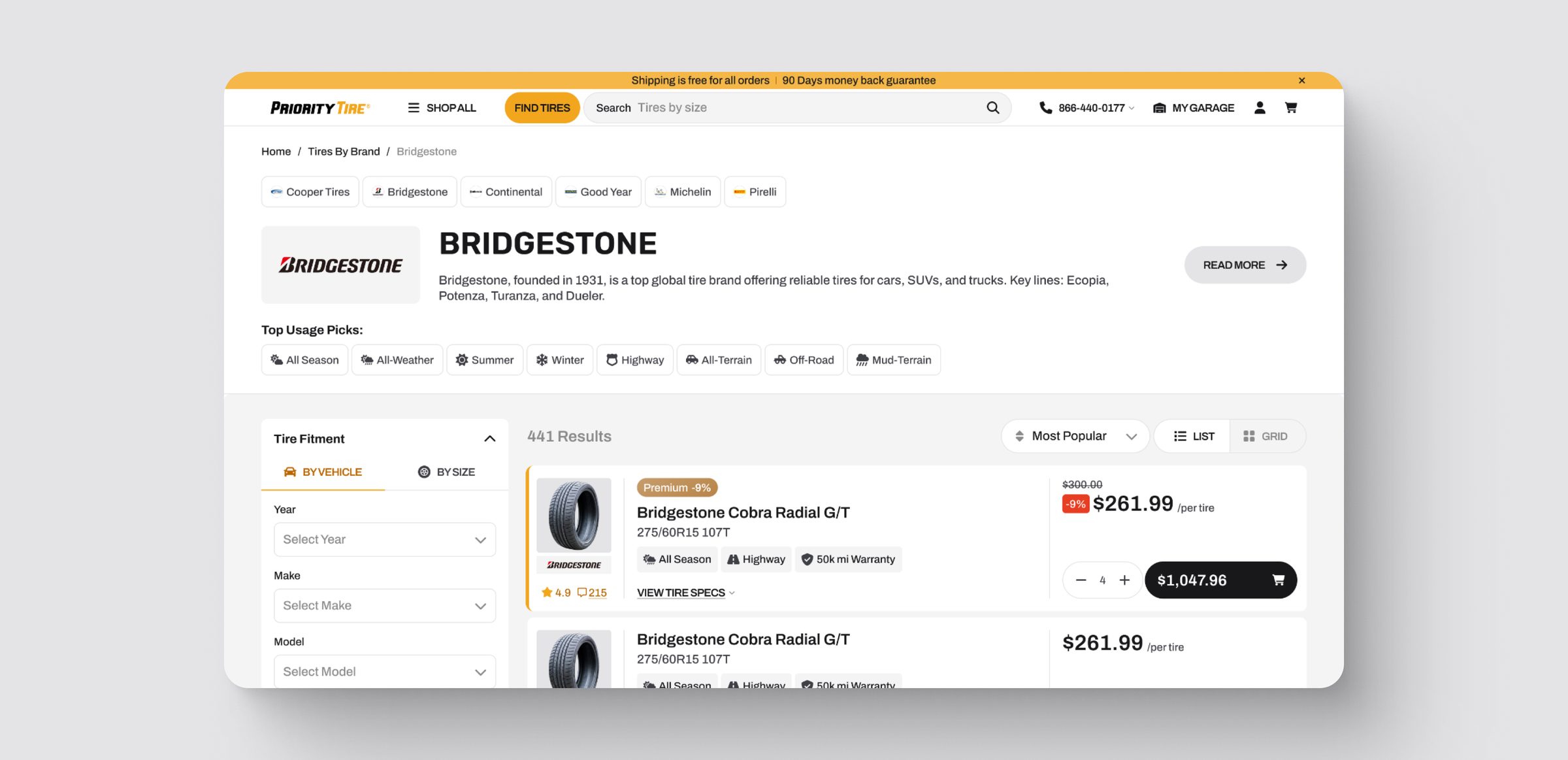 A brand catalog with fitment and usage picks