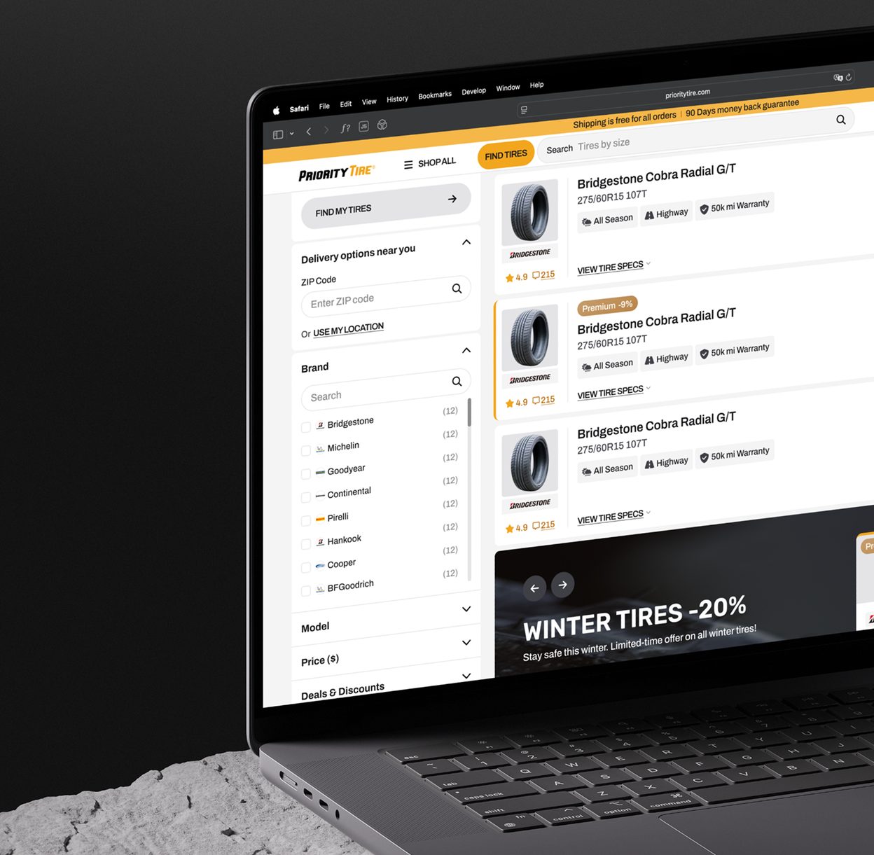 Filters next to the list on a laptop