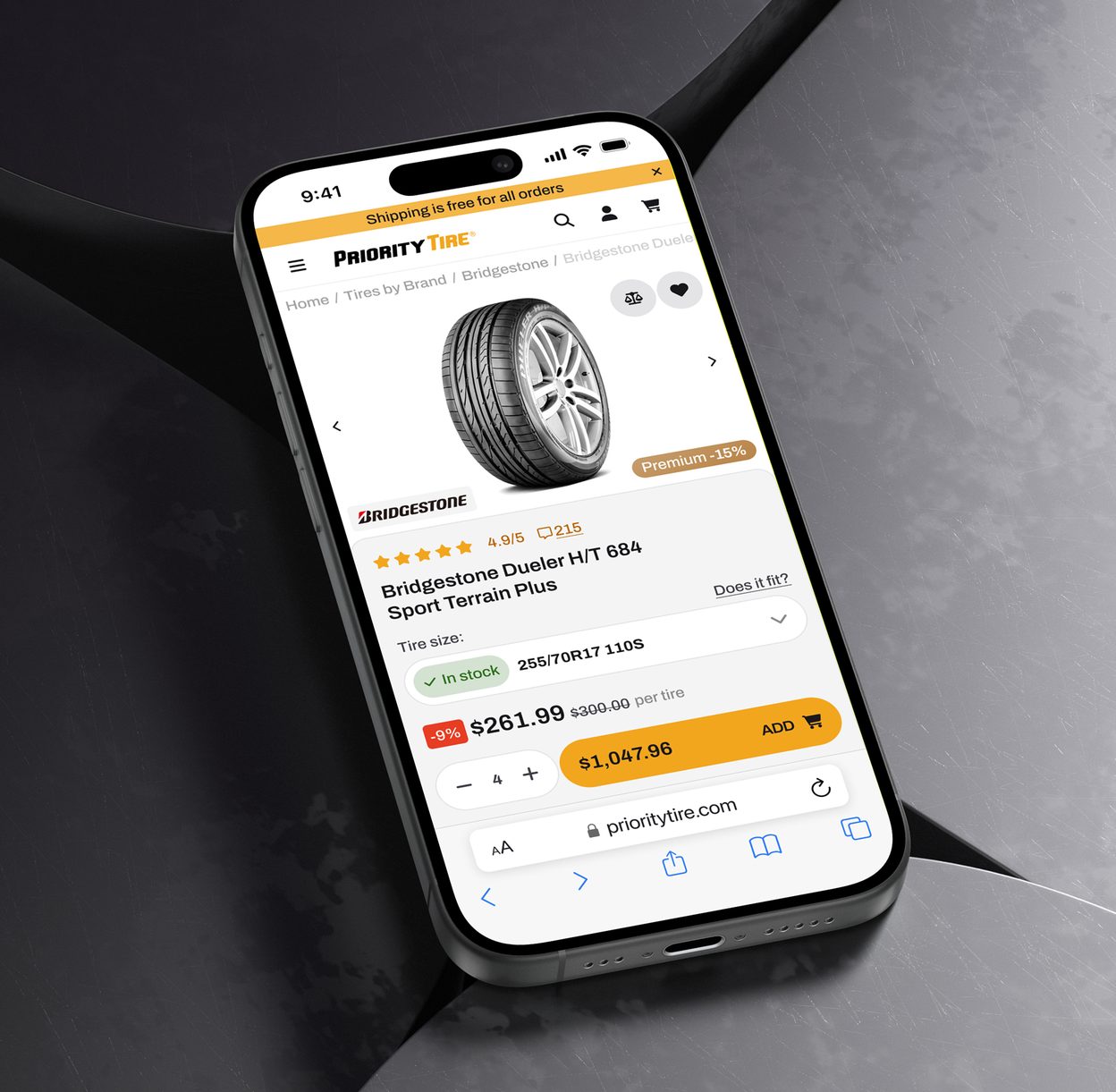 The product page on a phone
