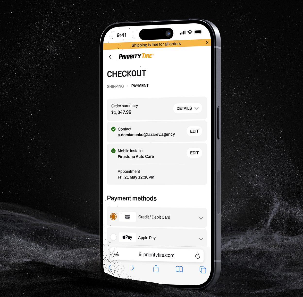 Payment on a phone, after a mobile installer is booked
